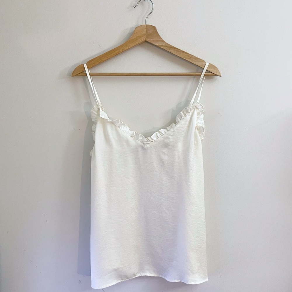 Wishlist White Ruffle Sateen Slip Camisole Balletcore Office Feminine Fairy